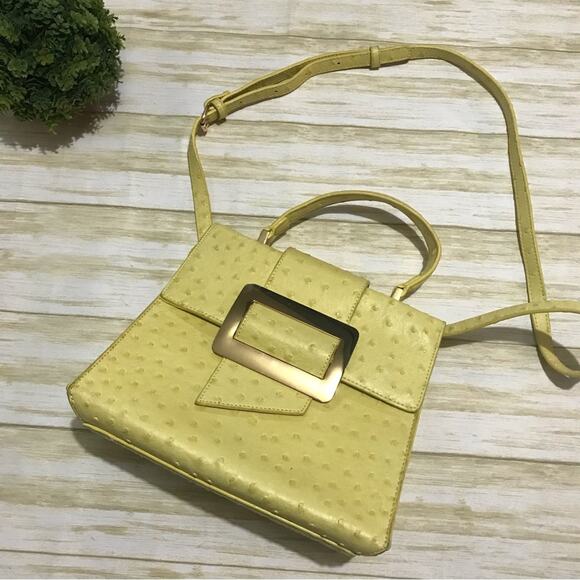 Crossi Yellow Textured Structured Crossbody Shoulder Bag Purse Vintage Style - Picture 1 of 10